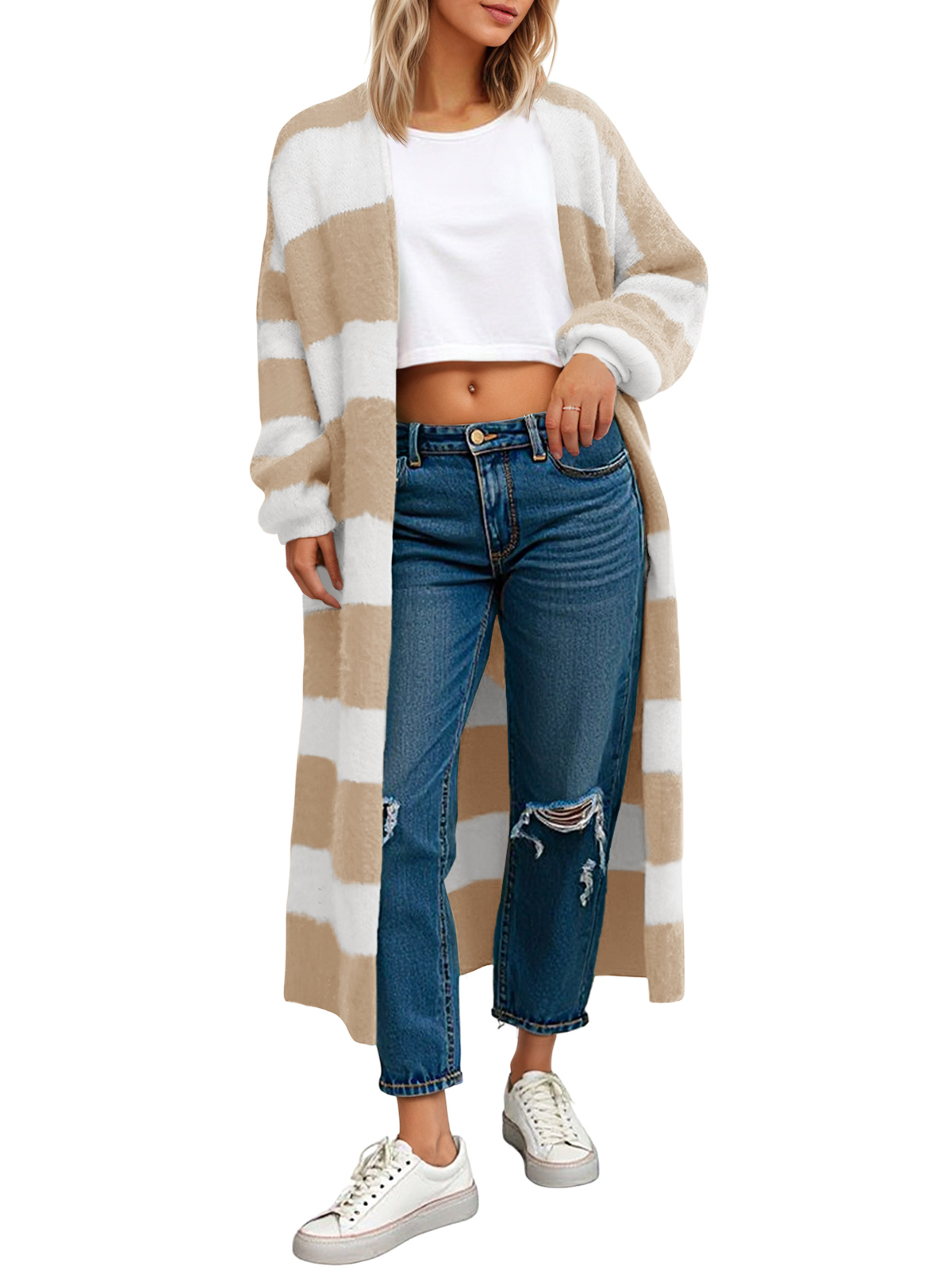 Womens Striped Long Cardigan Sweaters