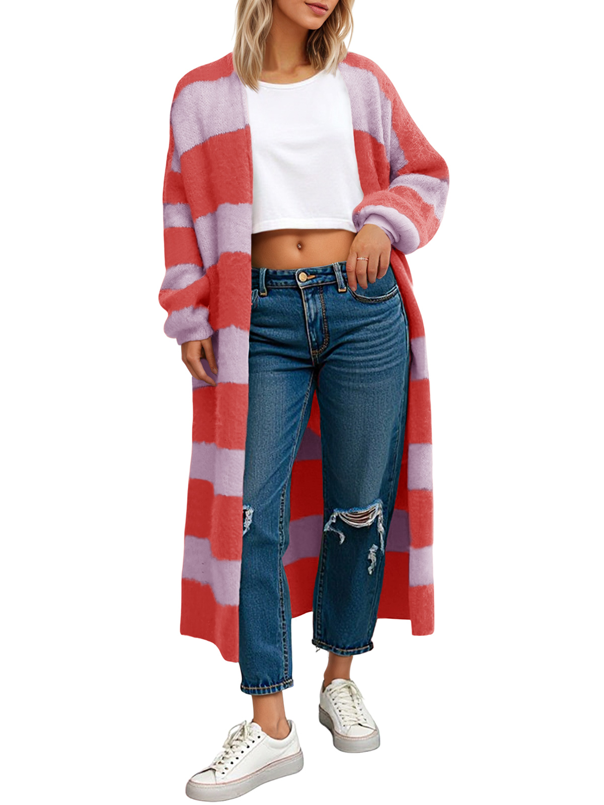 Womens Striped Long Cardigan Sweaters