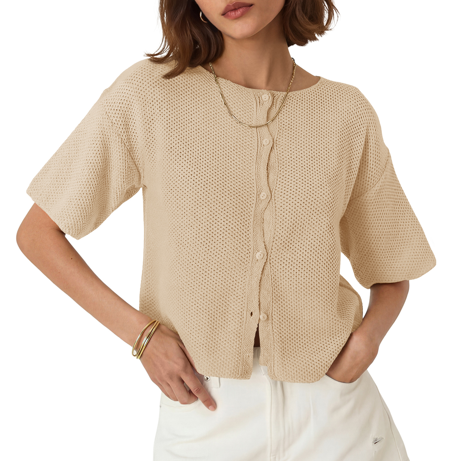 Womens Short Sleeve Cardigan