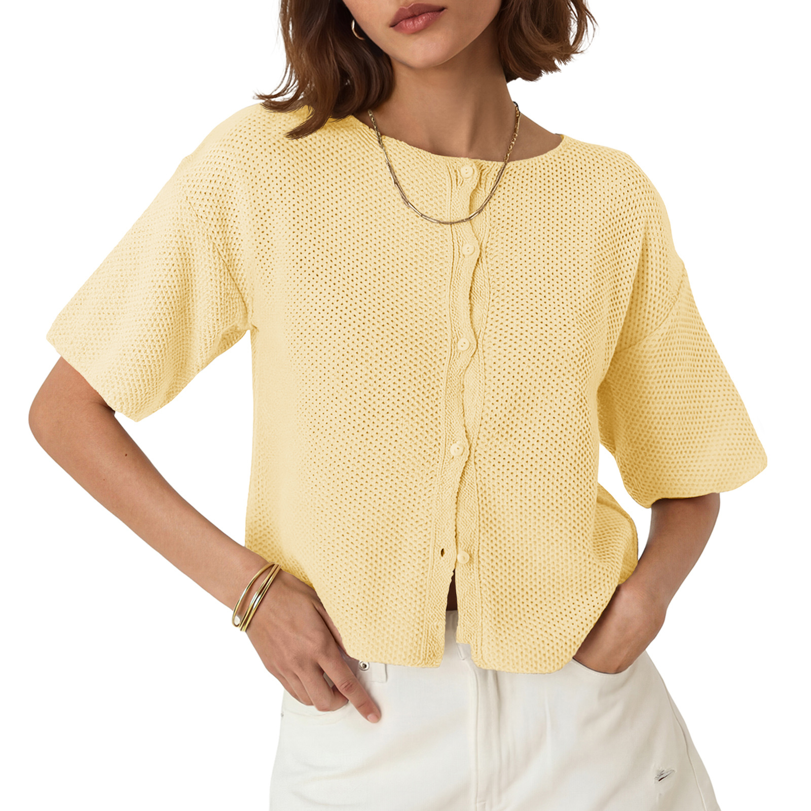 Womens Short Sleeve Cardigan