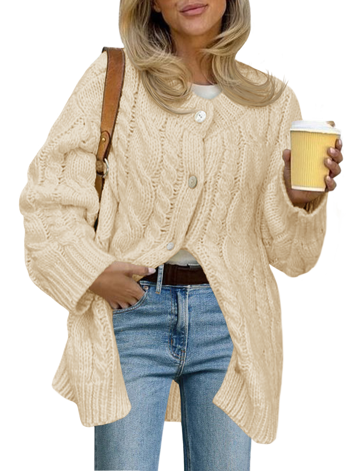 Womens Cable Knit Chunky Cardigan Sweaters