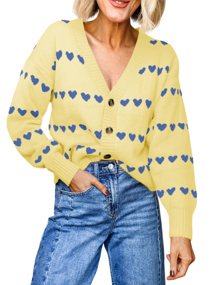 Womens Cute Heart Valentines Cardigan Sweaters