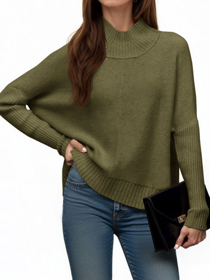 Womens Mock Neck Batwing Sweater Tops
