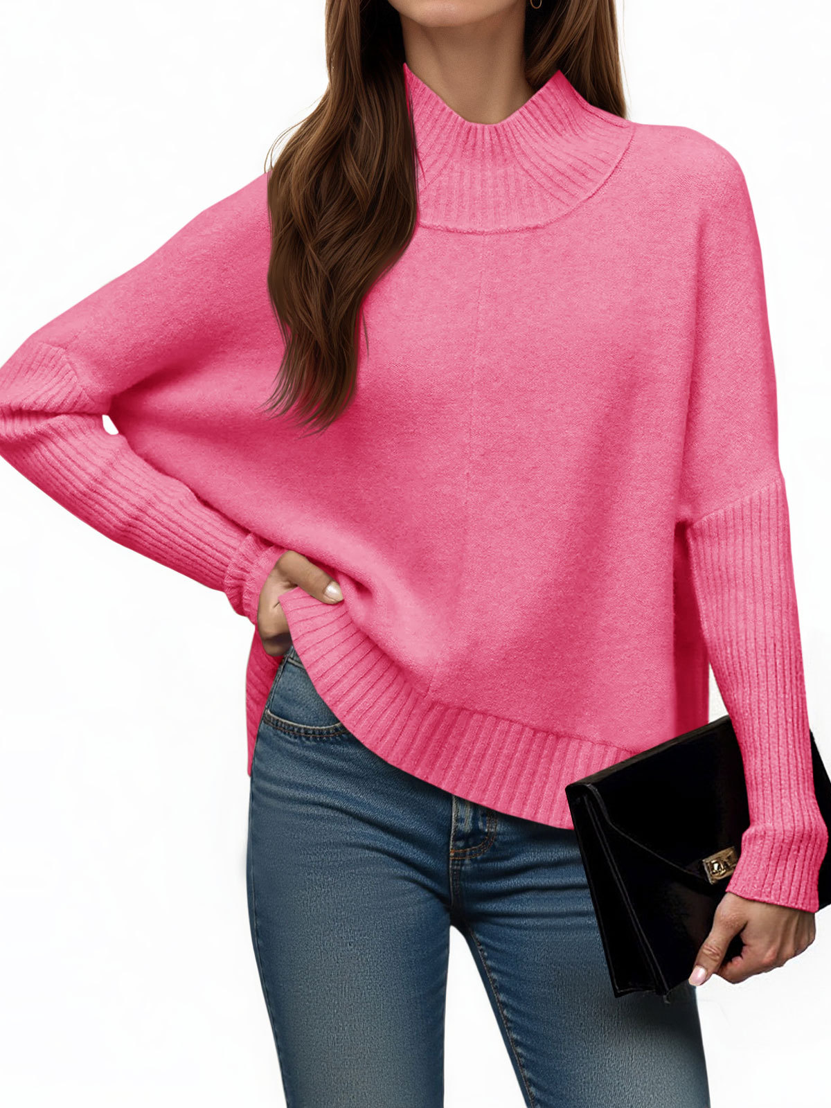 Womens Mock Neck Batwing Sweater Tops