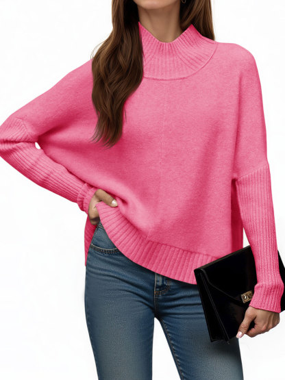 Womens Mock Neck Batwing Sweater Tops