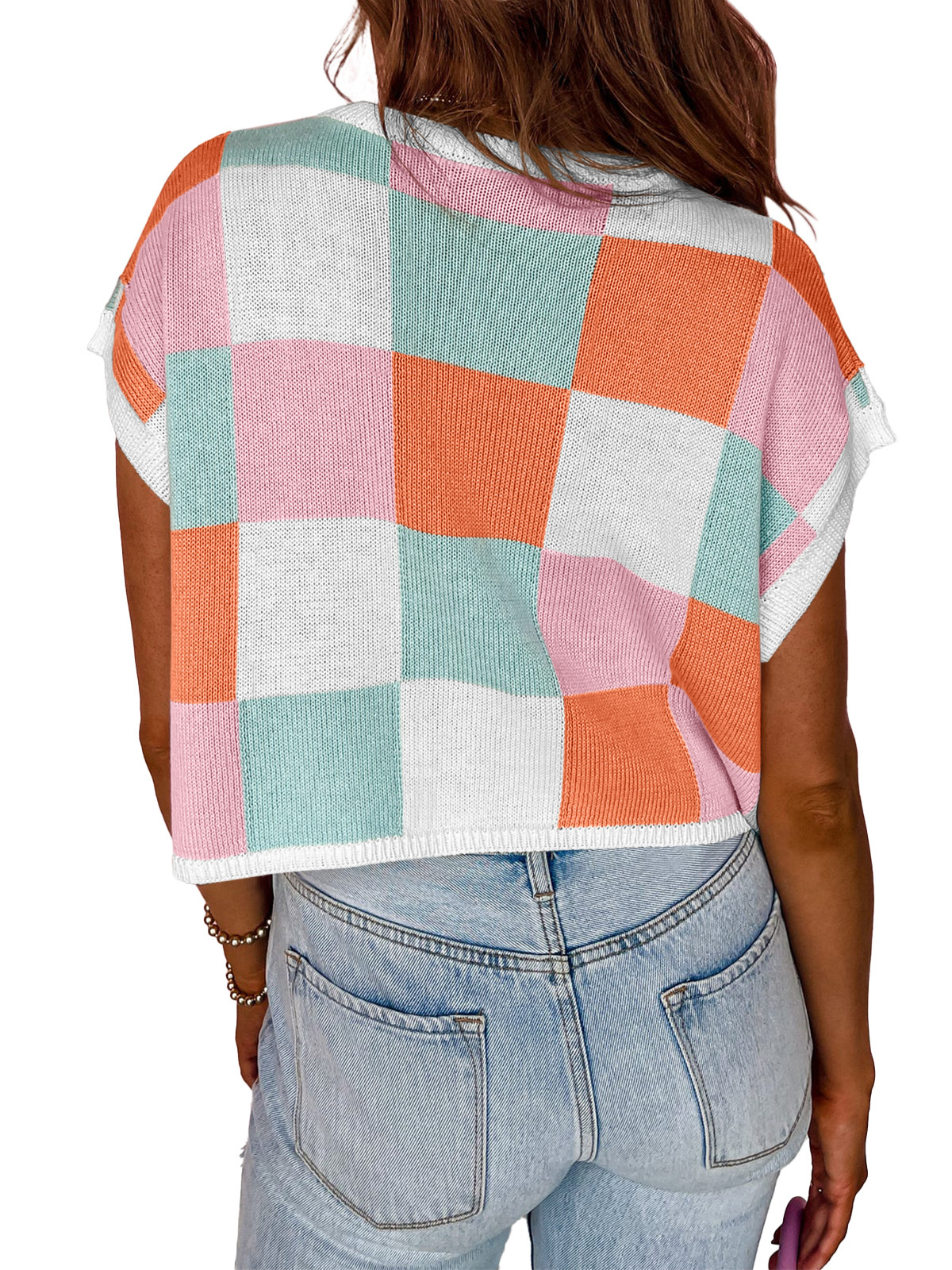 Cap Sleeve Color Block Crop Tops