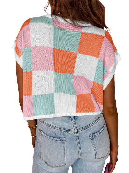 Cap Sleeve Color Block Crop Tops