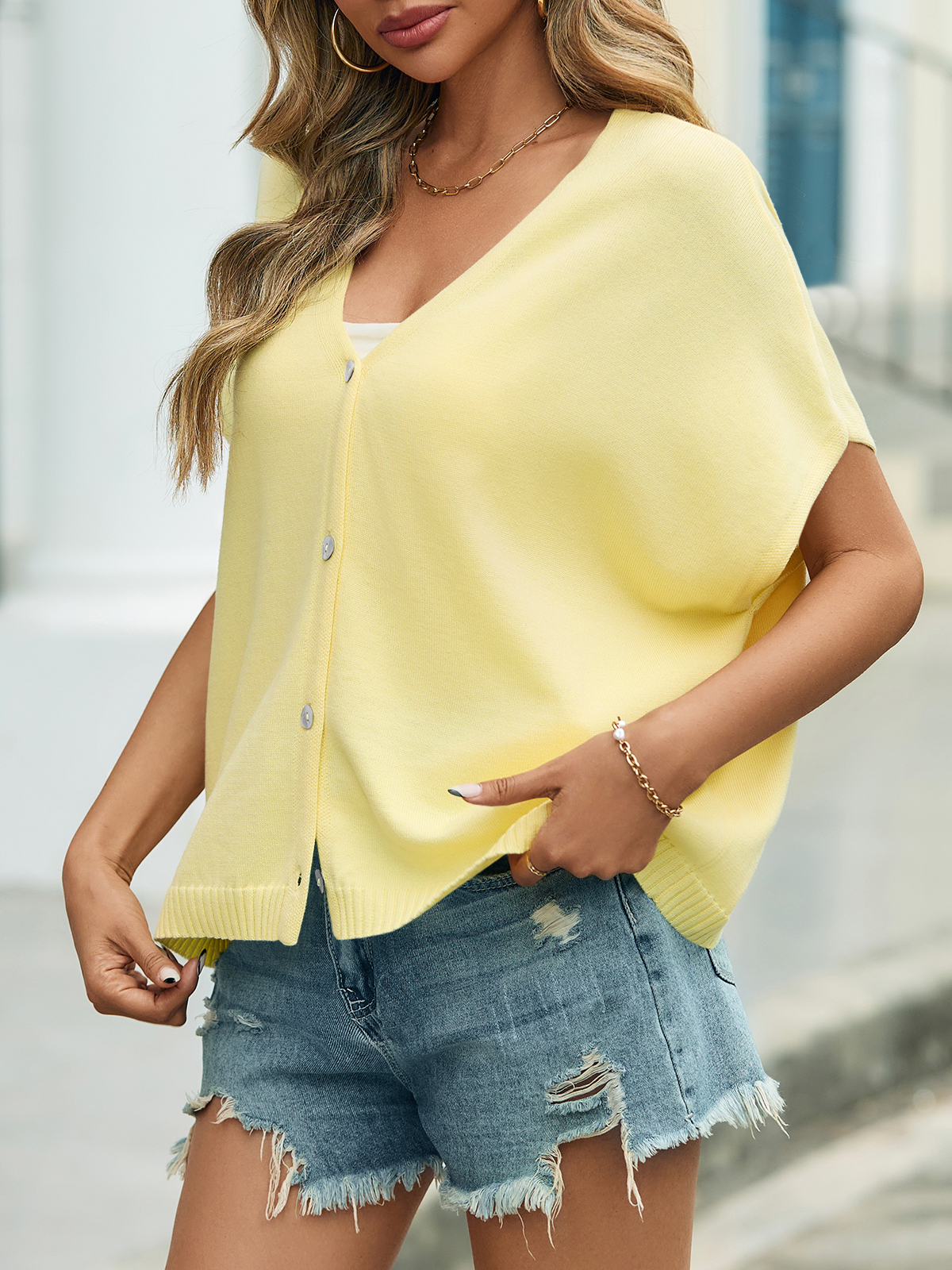 Oversized Short Sleeve Button Cardigans