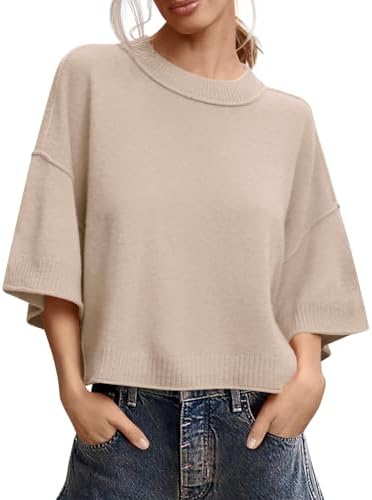 Oversized Cropped Short Sleeve Sweater Tops
