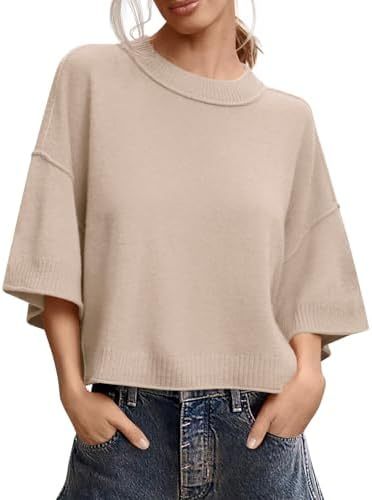 Oversized Cropped Short Sleeve Sweater Tops