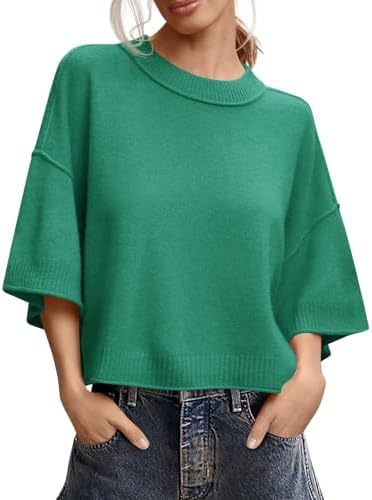 Oversized Cropped Short Sleeve Sweater Tops