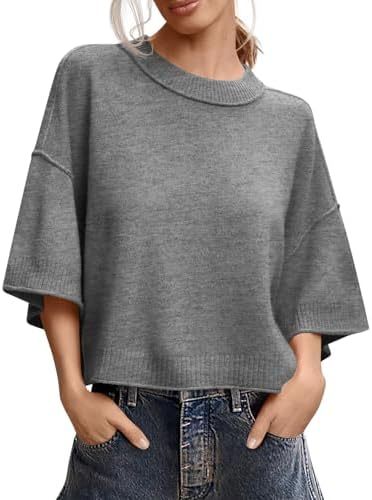 Oversized Cropped Short Sleeve Sweater Tops