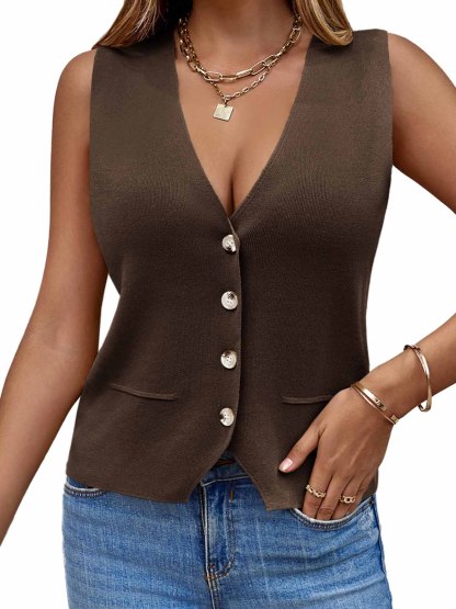 Sleeveless Button Down Sweater Vest