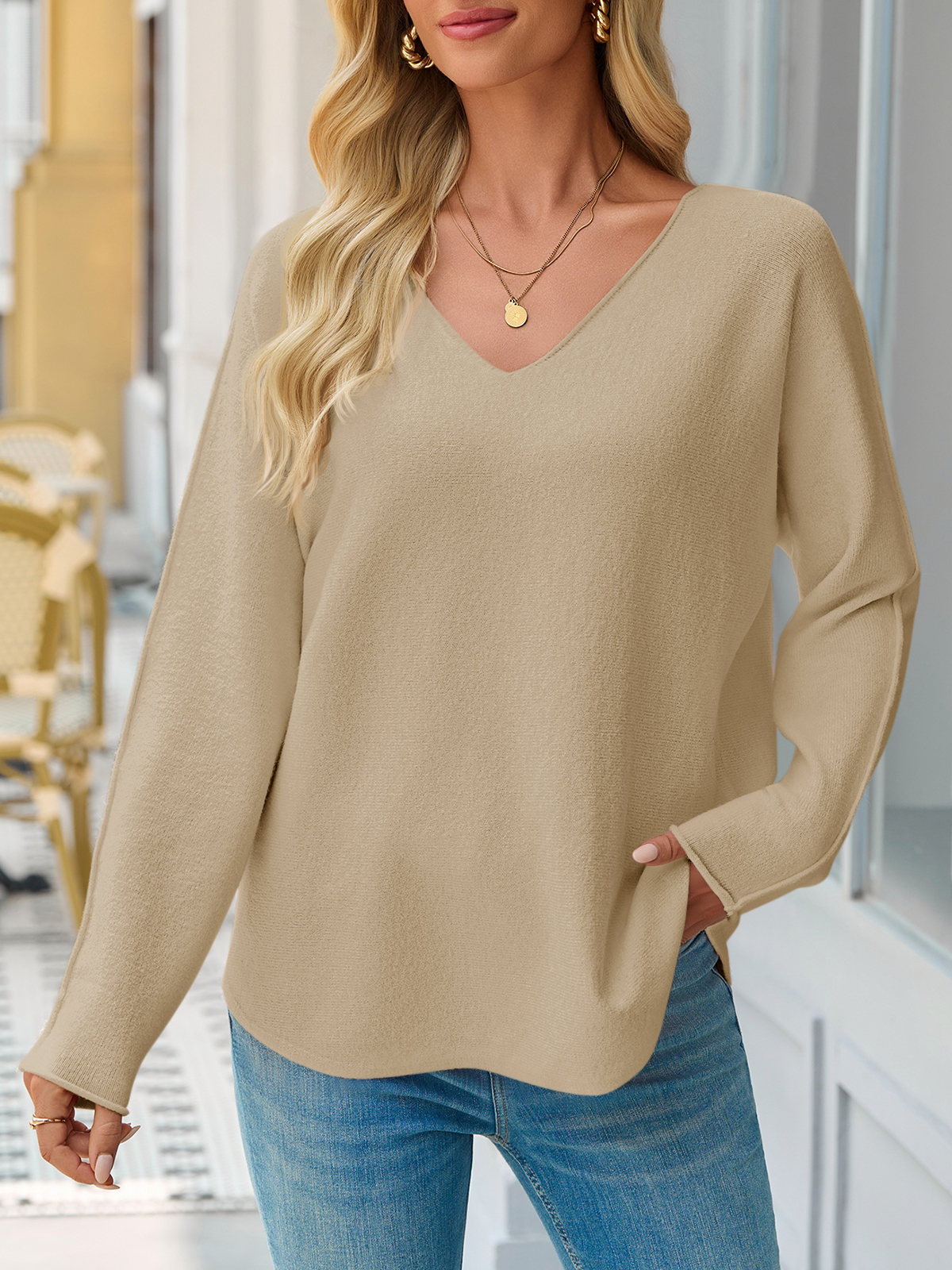 Womens V Neck Loose Sweaters