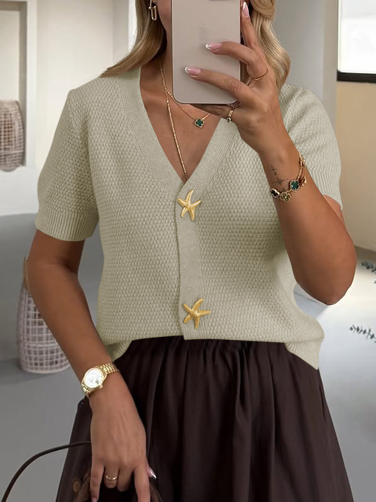 Womens Puff Short Sleeve Cardigans