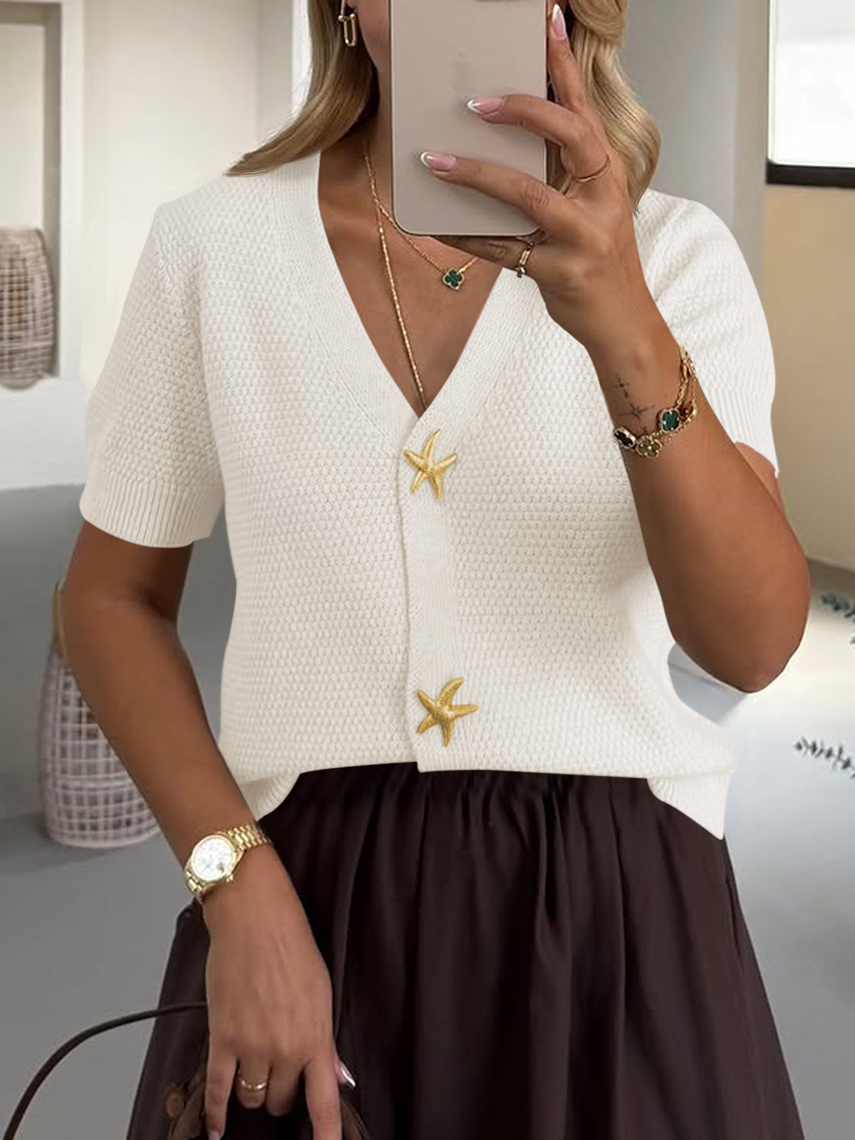 Womens Puff Short Sleeve Cardigans