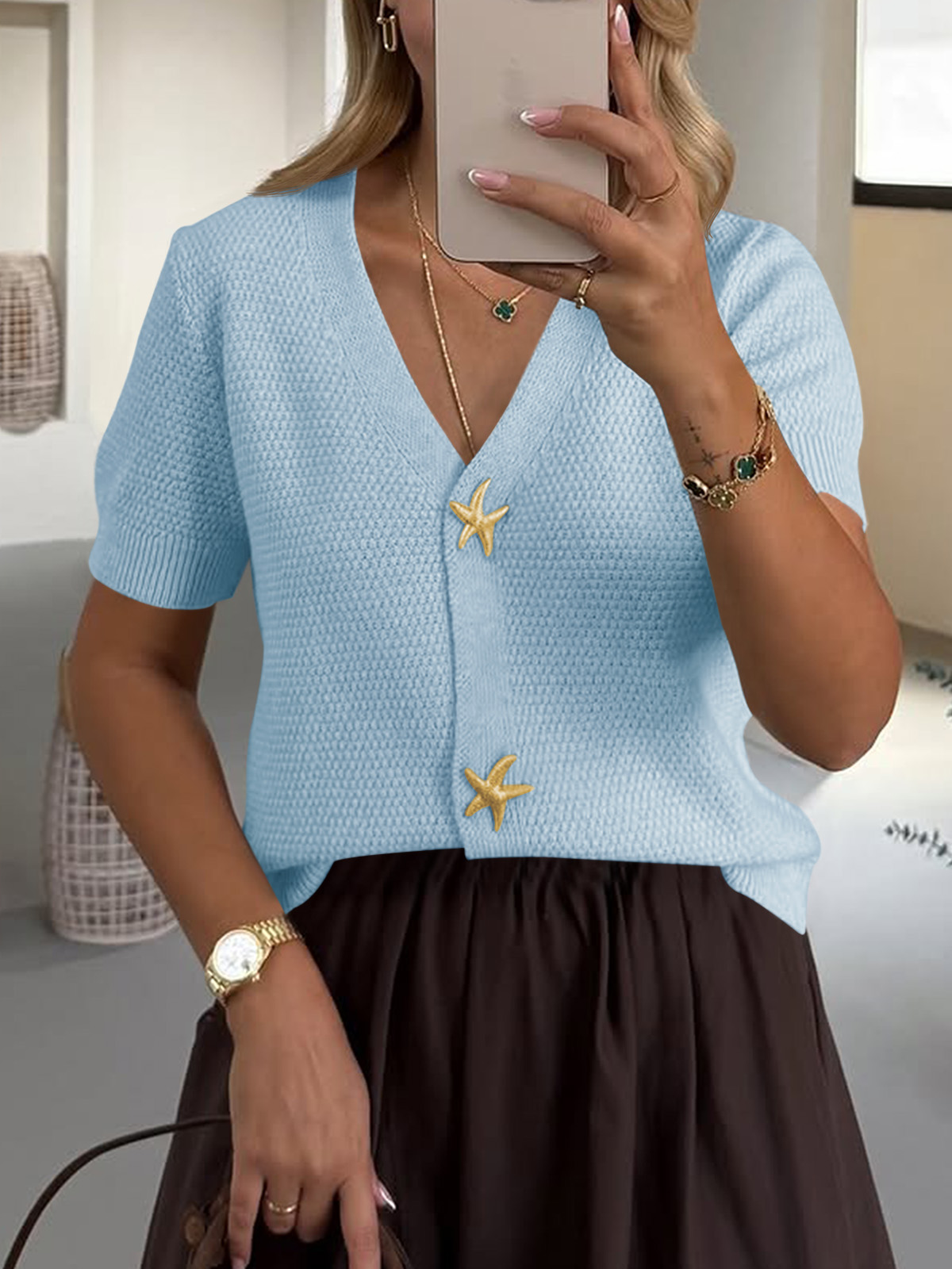 Womens Puff Short Sleeve Cardigans