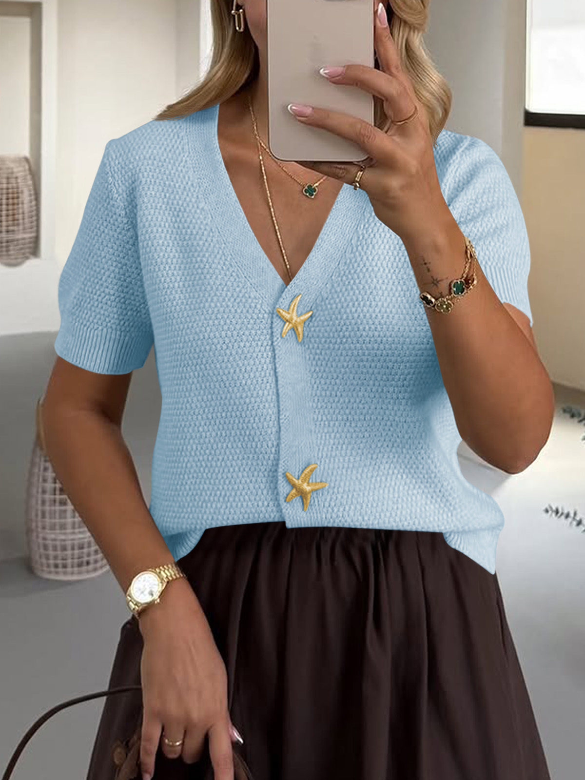 Womens Puff Short Sleeve Cardigans