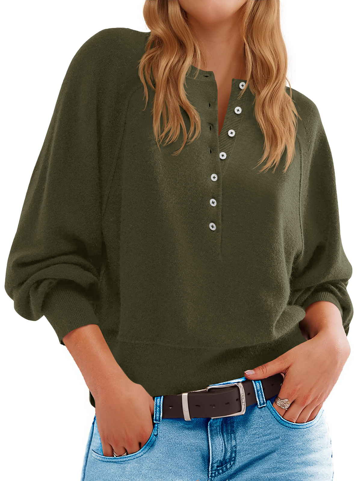 Womens Henley Sweater Tops