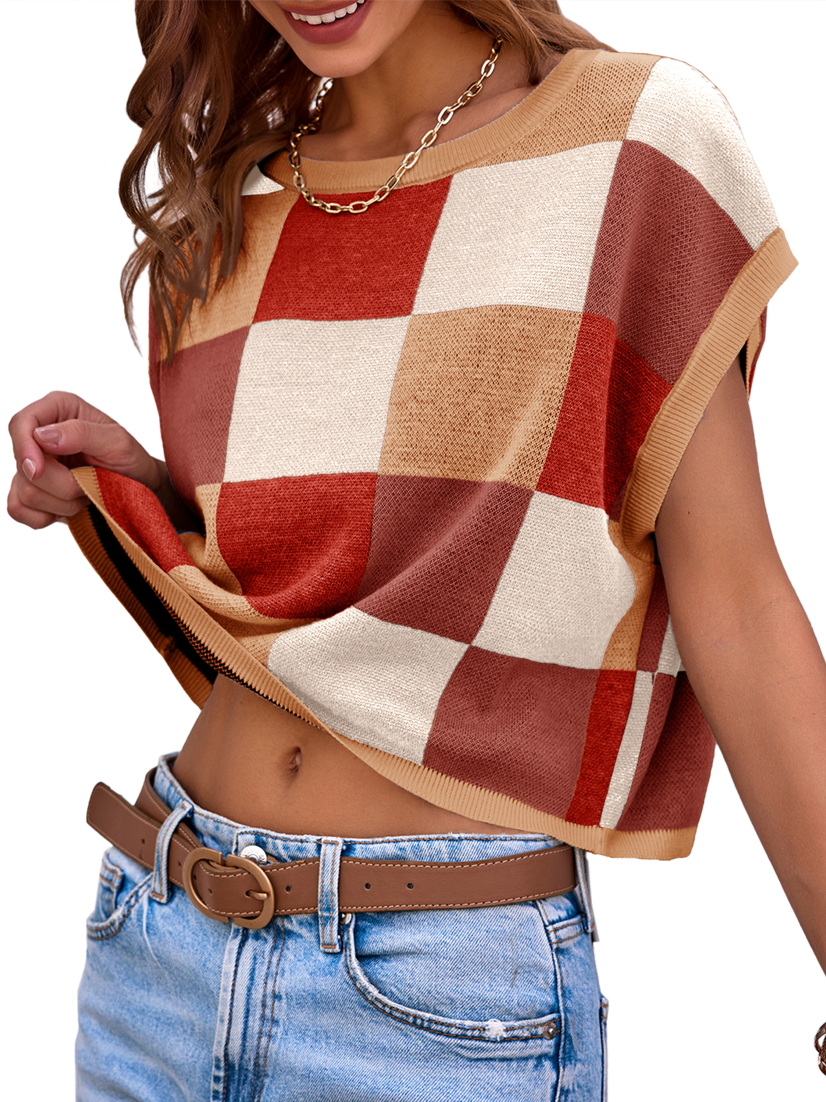 Cap Sleeve Color Block Crop Tops