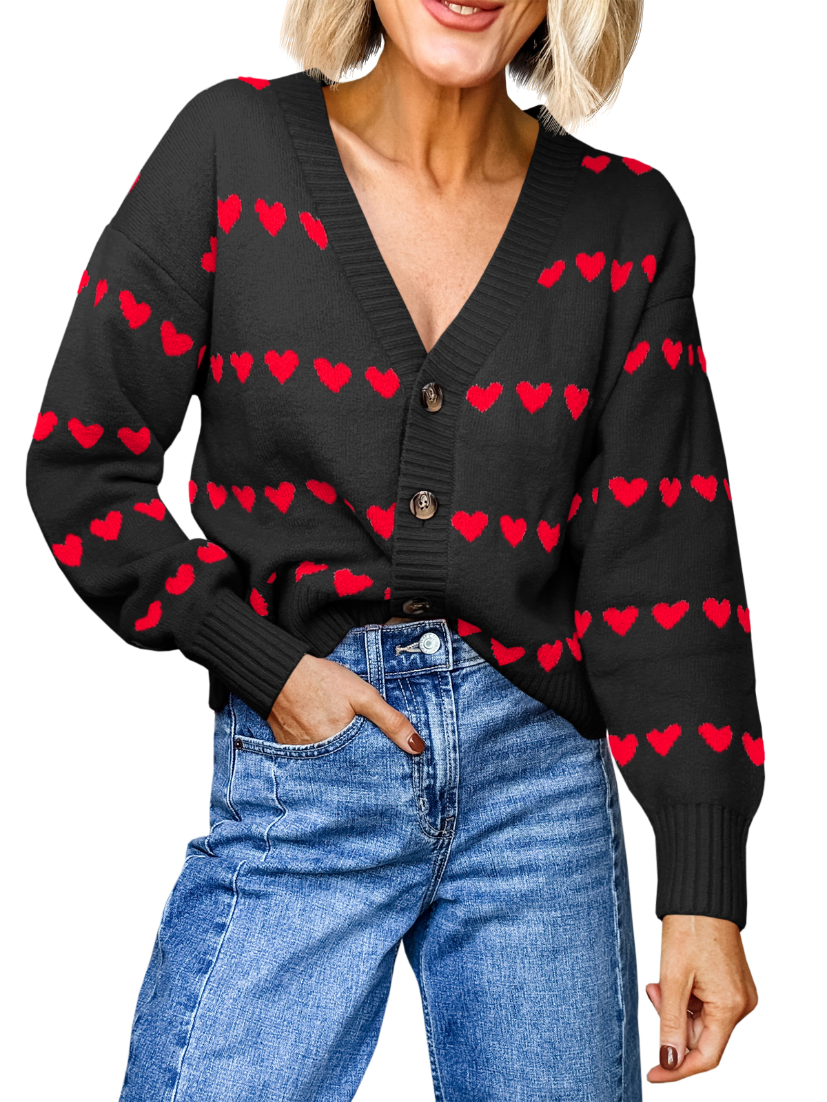 Womens Cute Heart Valentines Cardigan Sweaters