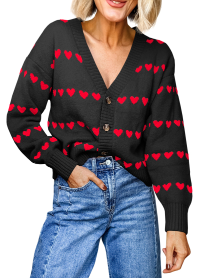 Womens Cute Heart Valentines Cardigan Sweaters
