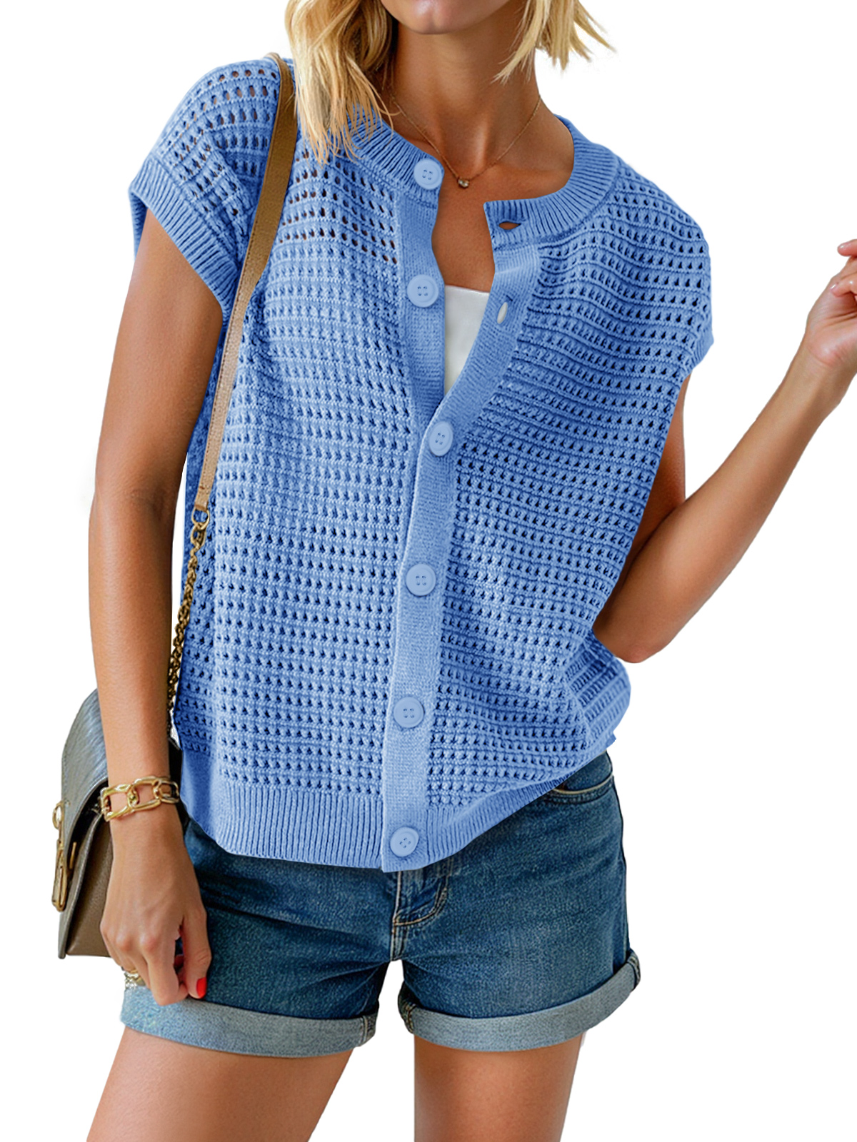 Womens Short Cap Sleeve Sweater Vest