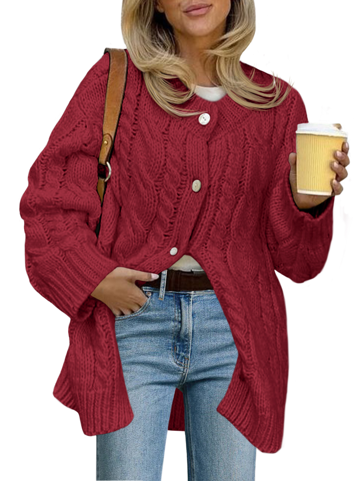 Womens Cable Knit Chunky Cardigan Sweaters