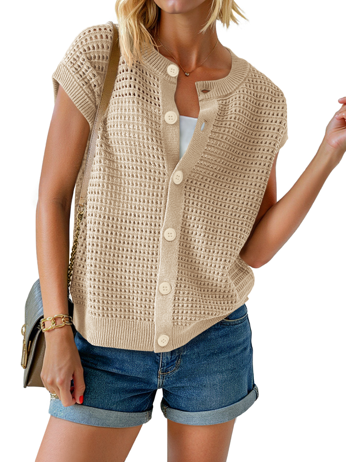 Womens Short Cap Sleeve Sweater Vest