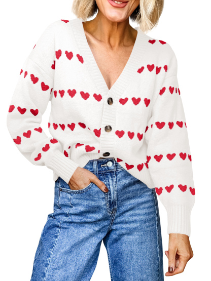 Womens Cute Heart Valentines Cardigan Sweaters