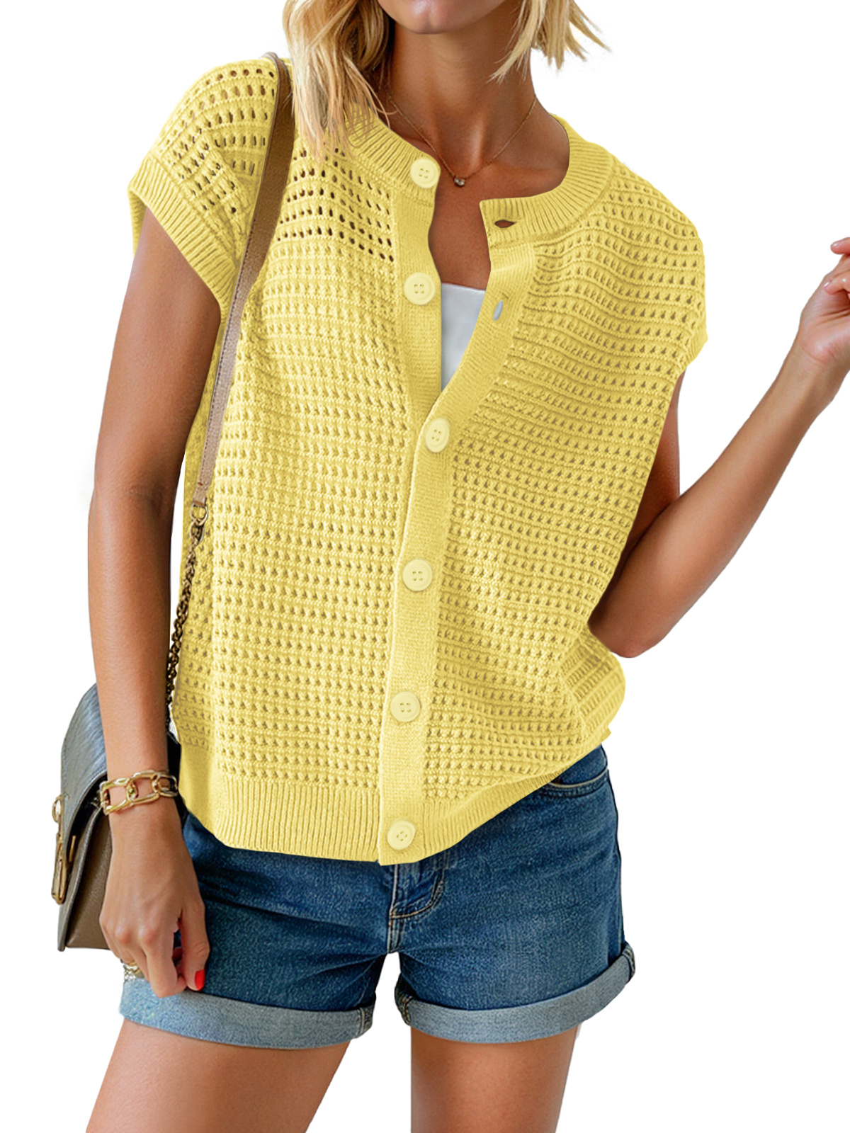 Womens Short Cap Sleeve Sweater Vest