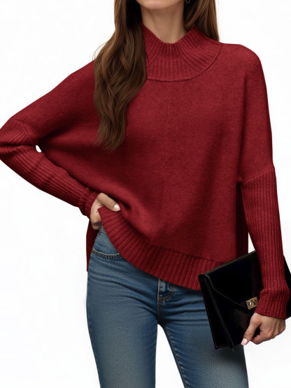 Womens Mock Neck Batwing Sweater Tops