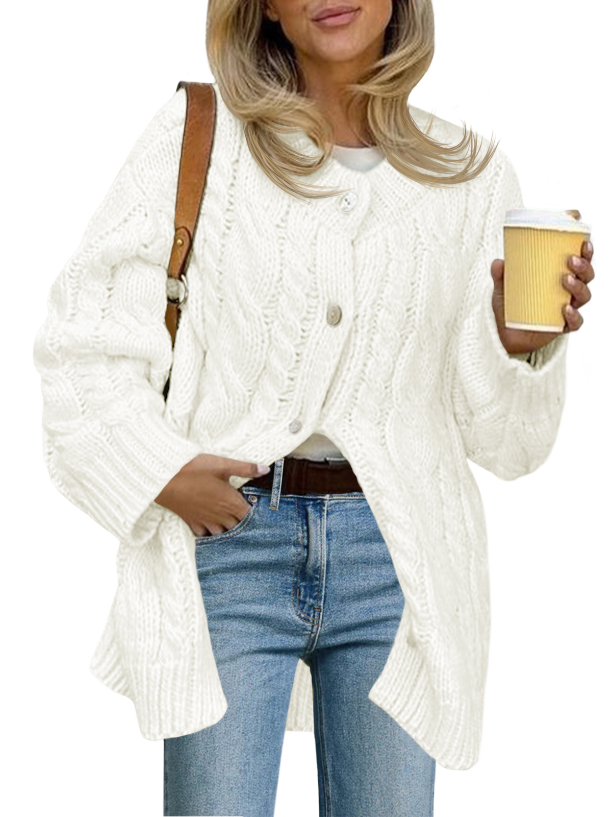 Womens Cable Knit Chunky Cardigan Sweaters