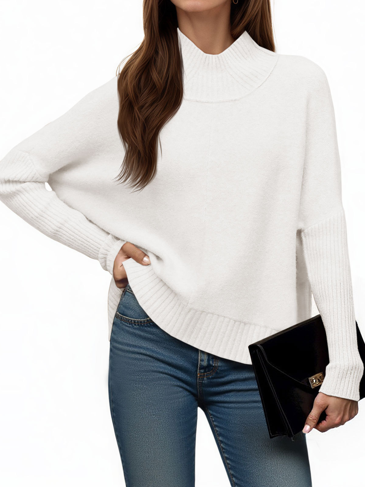 Womens Mock Neck Batwing Sweater Tops