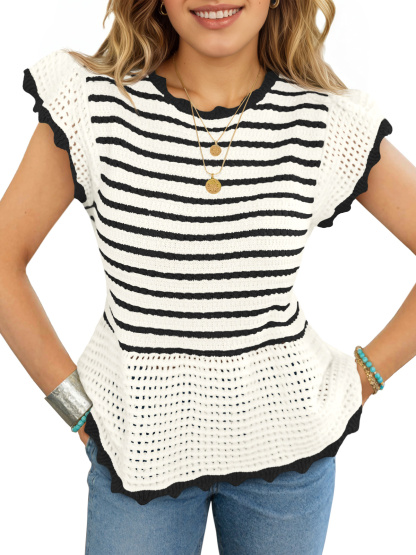 Womens Ruffle Cap Sleeve Sweater Tops
