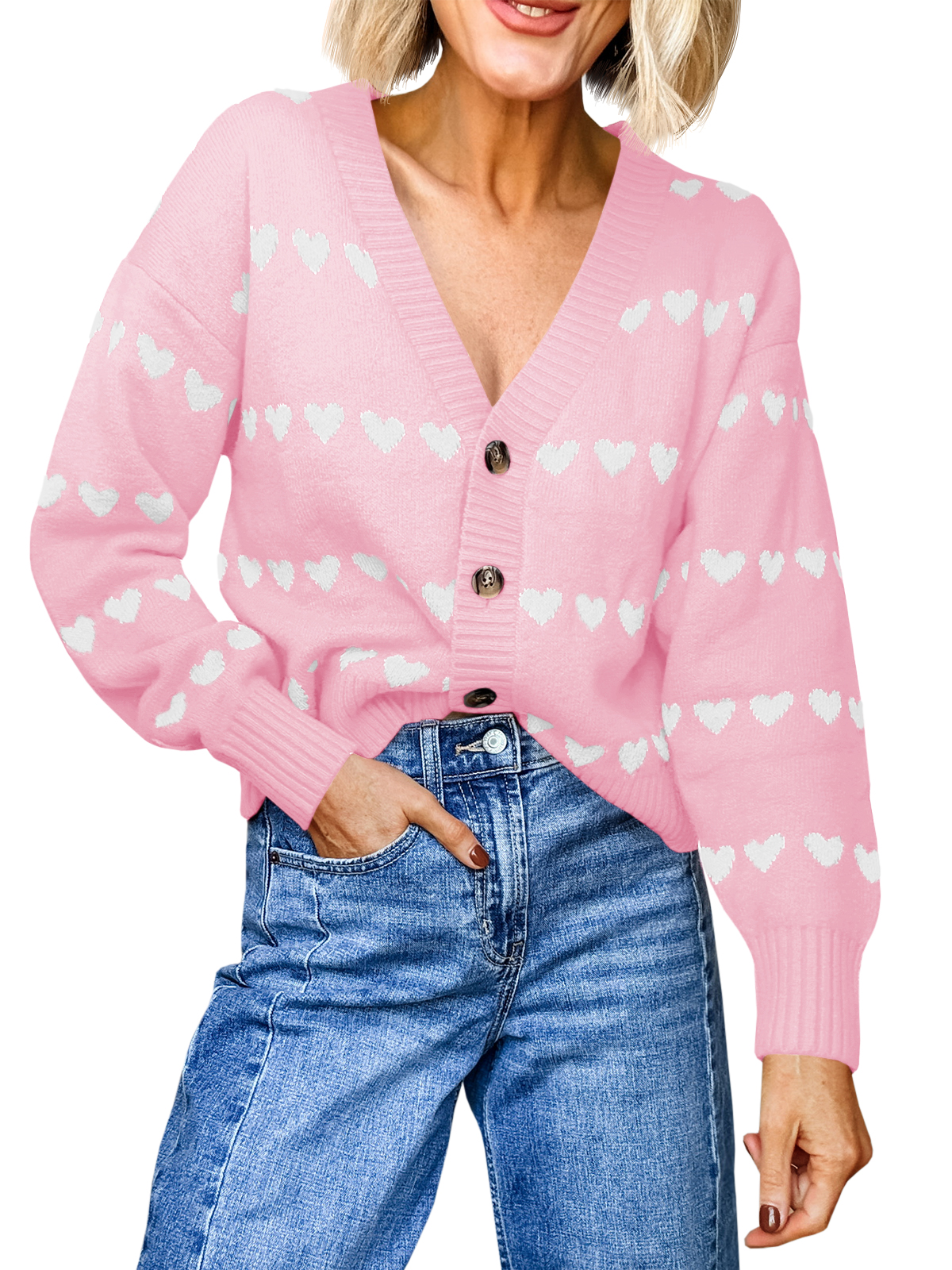 Womens Cute Heart Valentines Cardigan Sweaters