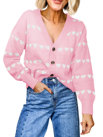 Womens Cute Heart Valentines Cardigan Sweaters
