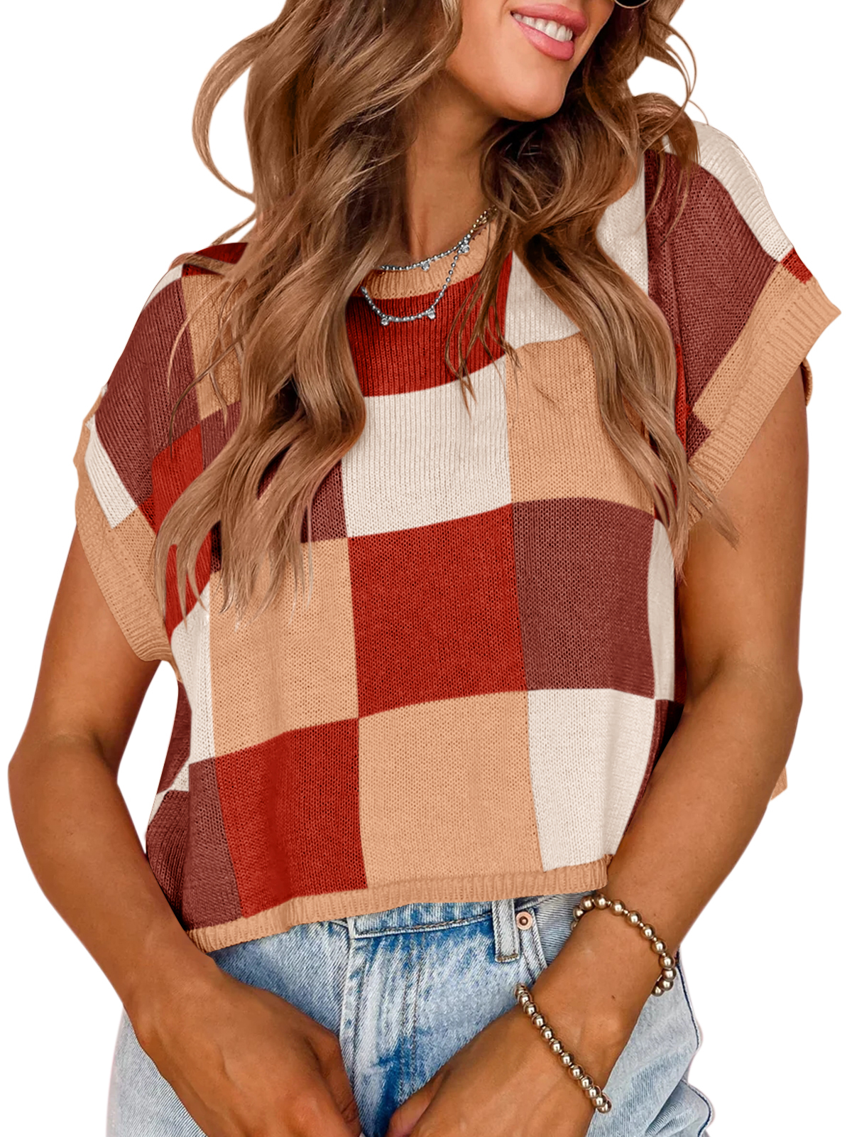 Cap Sleeve Color Block Crop Tops