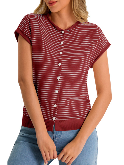 Womens Striped Cap Sleeve Sweater Vest Tops