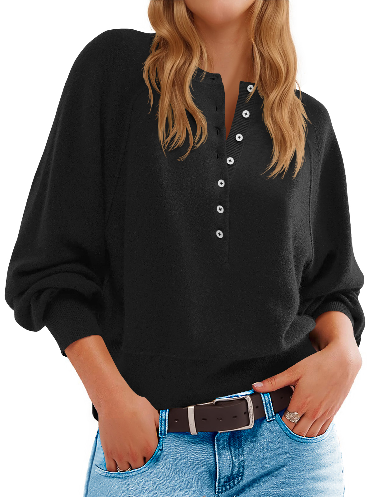 Womens Henley Sweater Tops
