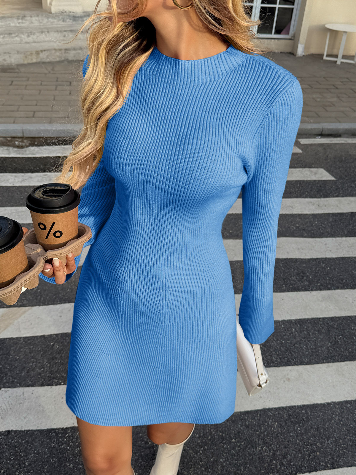 Womens A Line Mini Sweater Dress