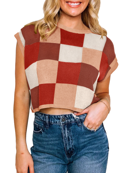 Cap Sleeve Color Block Crop Tops