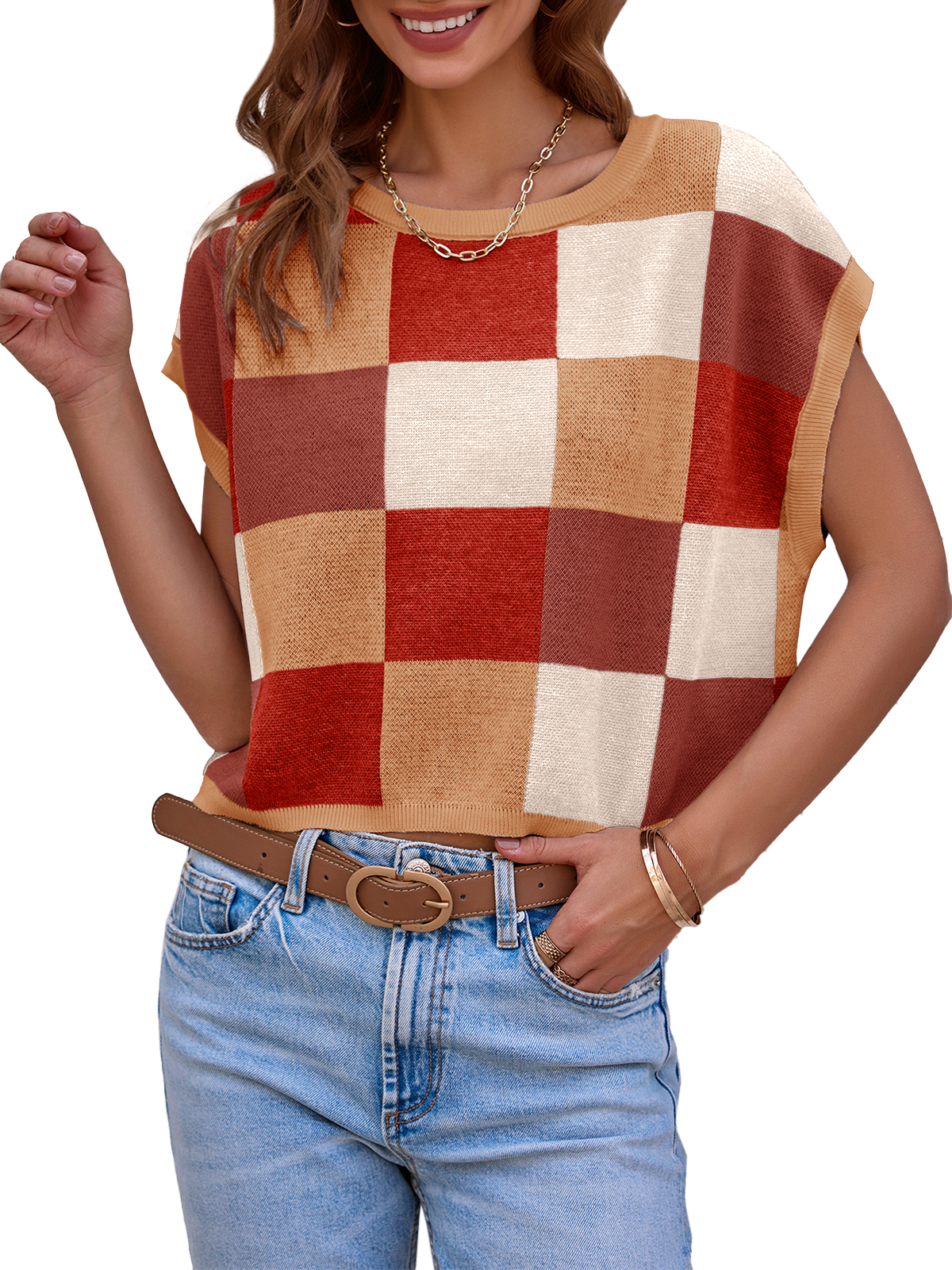 Cap Sleeve Color Block Crop Tops