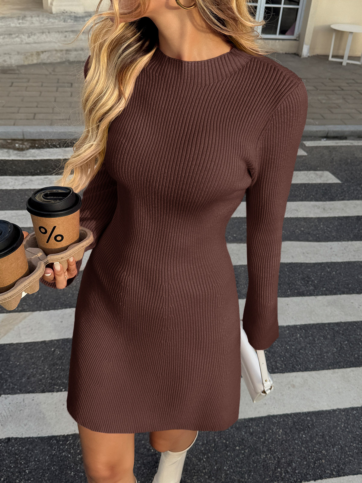 Womens A Line Mini Sweater Dress