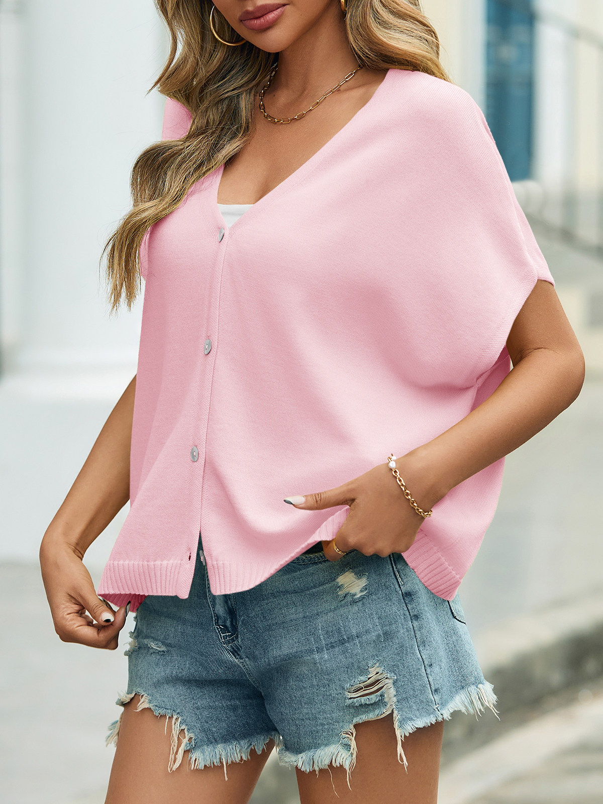 Oversized Short Sleeve Button Cardigans