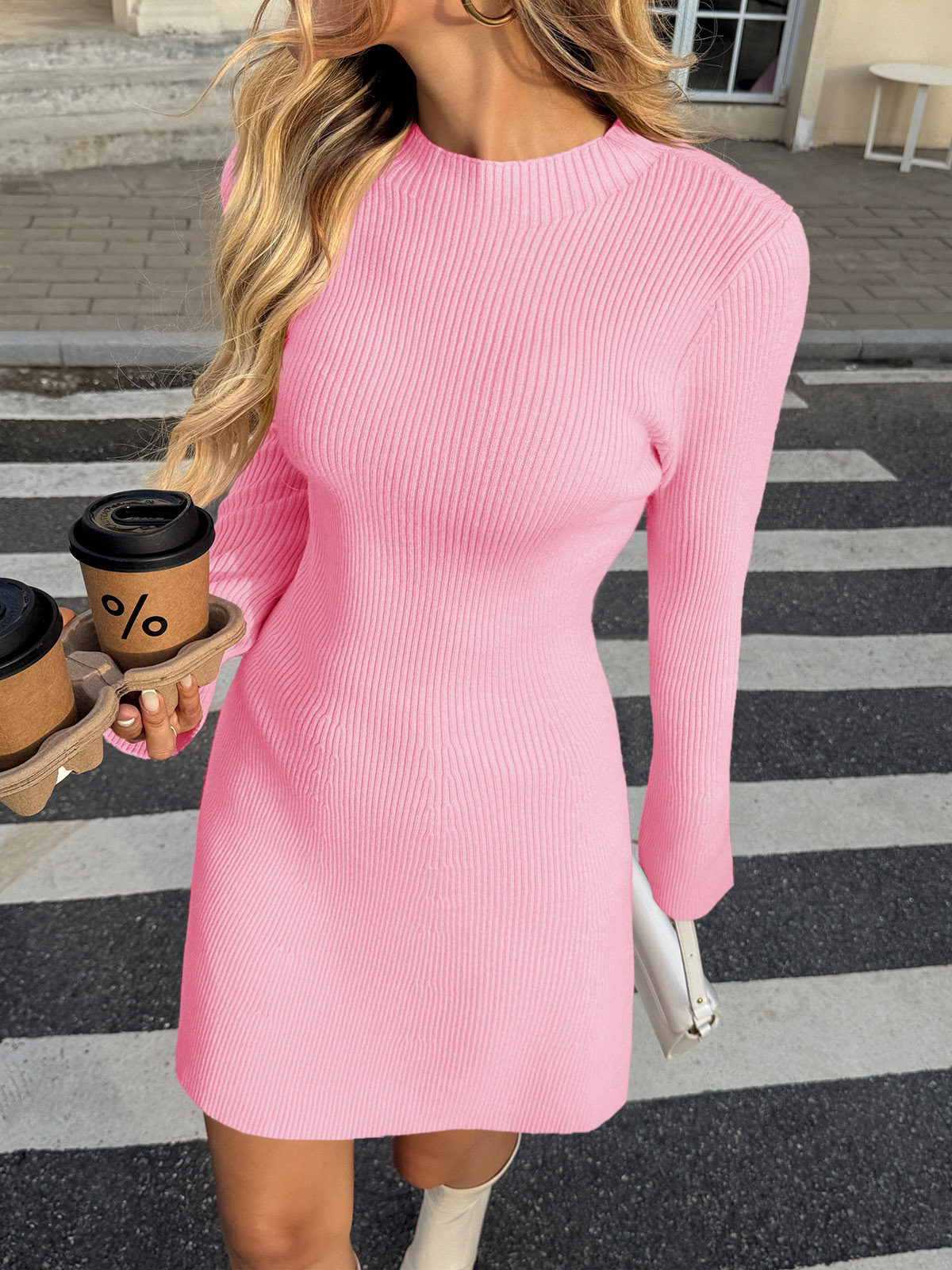 Womens A Line Mini Sweater Dress