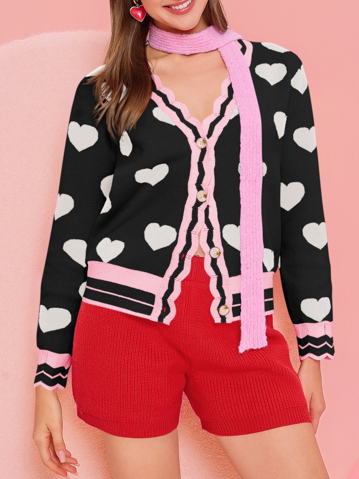 Womens Cute Heart Cardigan Sweaters
