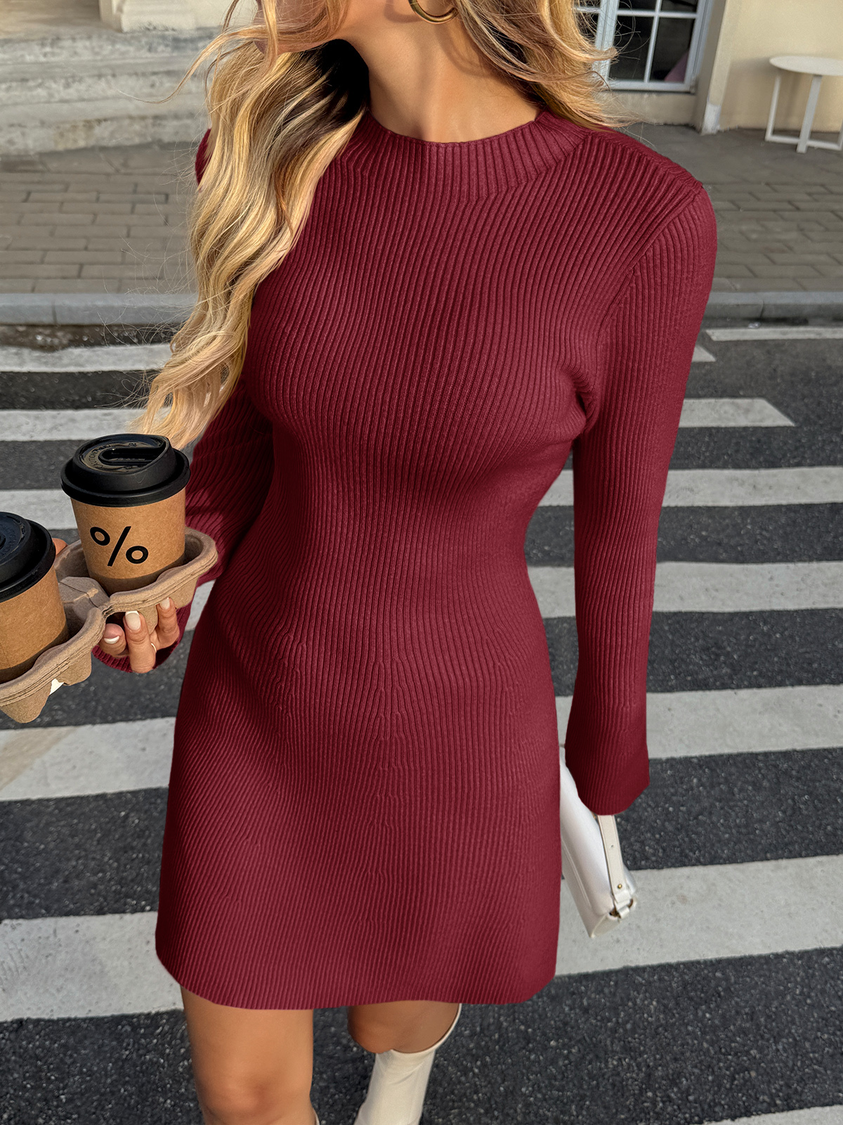 Womens A Line Mini Sweater Dress