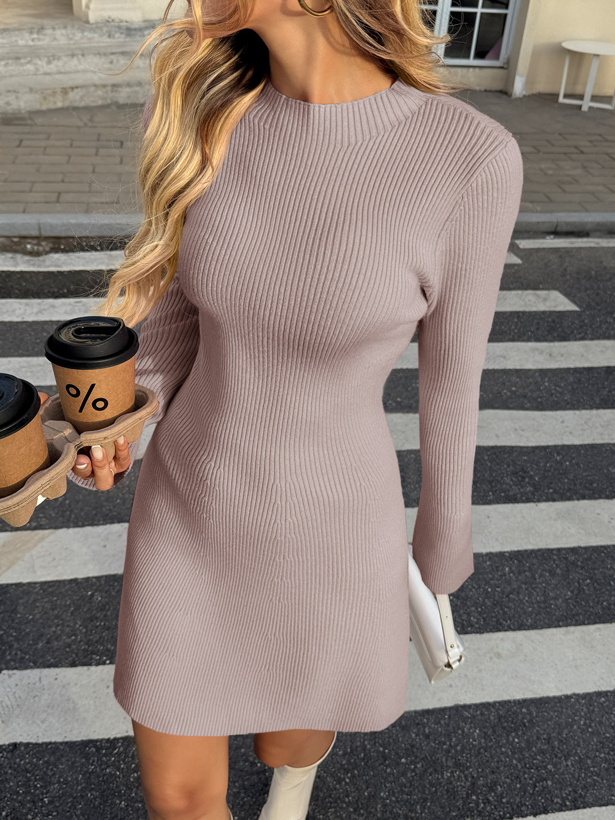 Womens A Line Mini Sweater Dress