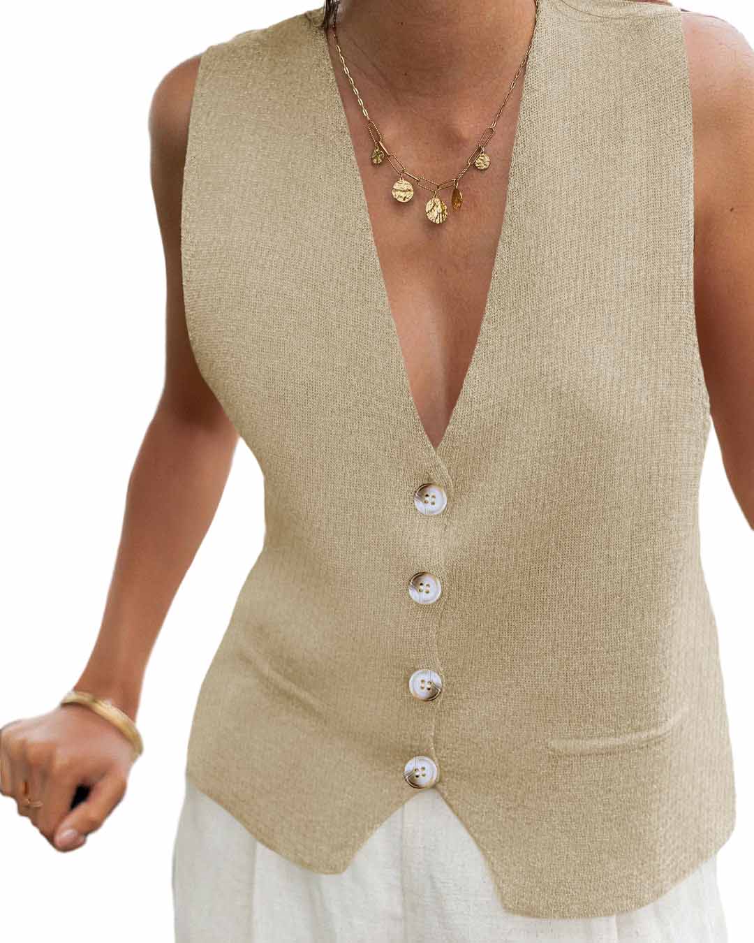 Sleeveless Button Down Sweater Vest